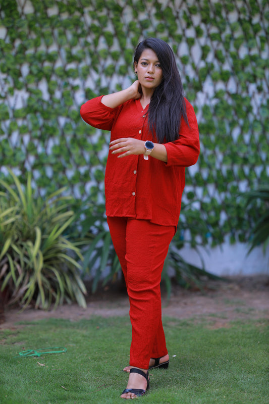 Trendy popcorn Red  co-ord set nightdress