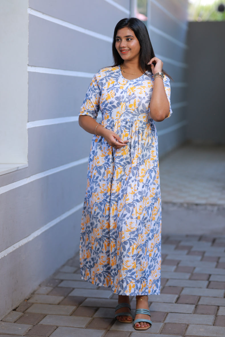 Pure cotton digital print double layer frock with center zip