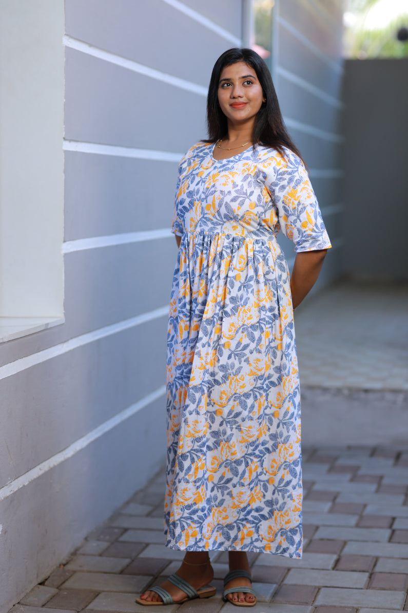 Pure cotton digital print double layer frock with center zip