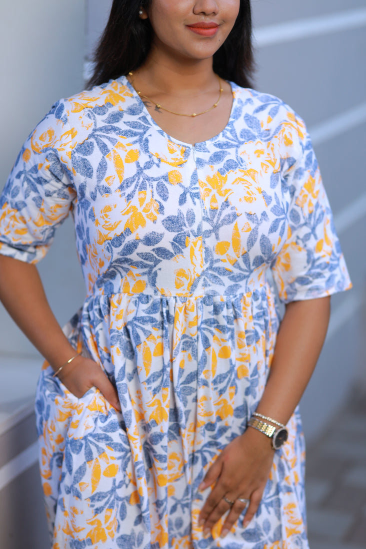 Pure cotton digital print double layer frock with center zip