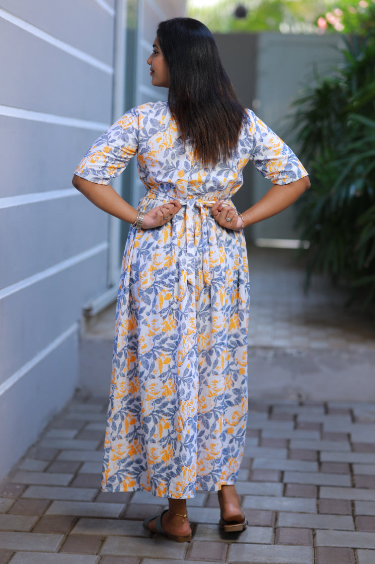 Pure cotton digital print double layer frock with center zip