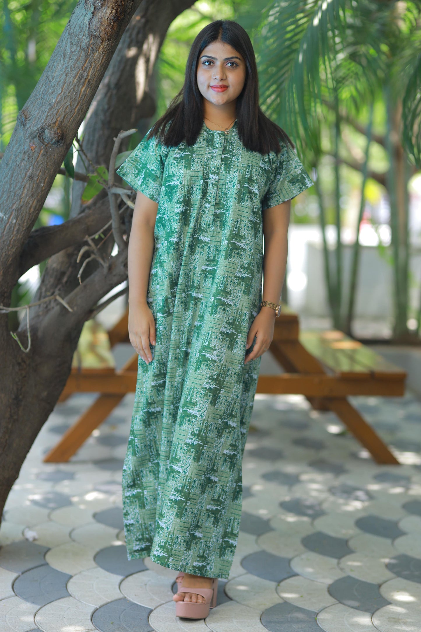 Dark Green With Light Green Collar design Nighty
