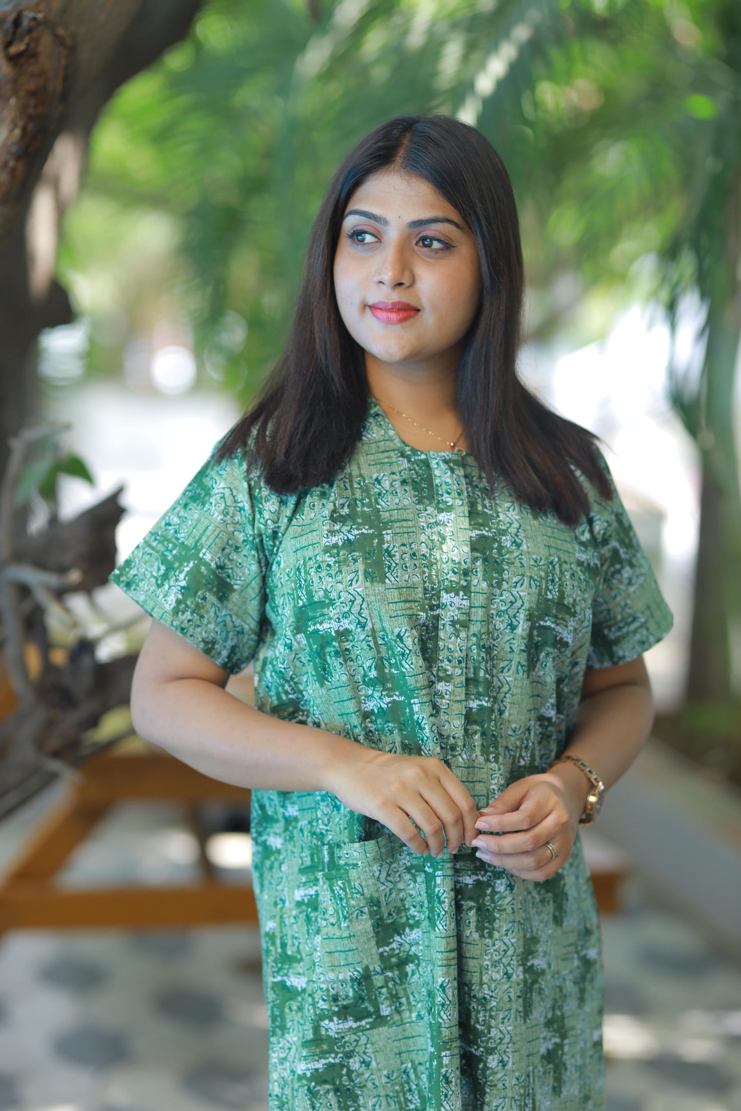 Dark Green With Light Green Collar design Nighty