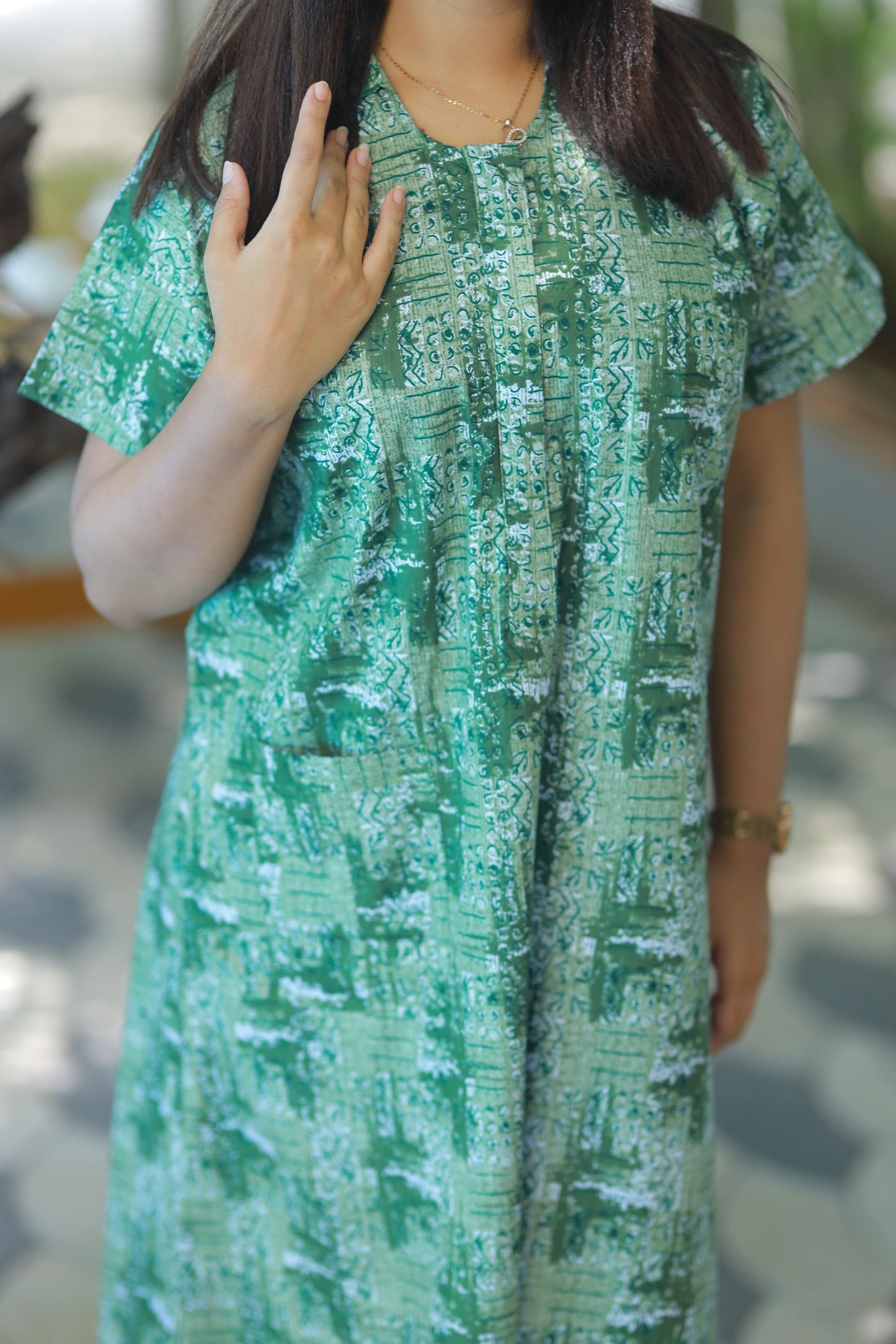 Dark Green With Light Green Collar design Nighty
