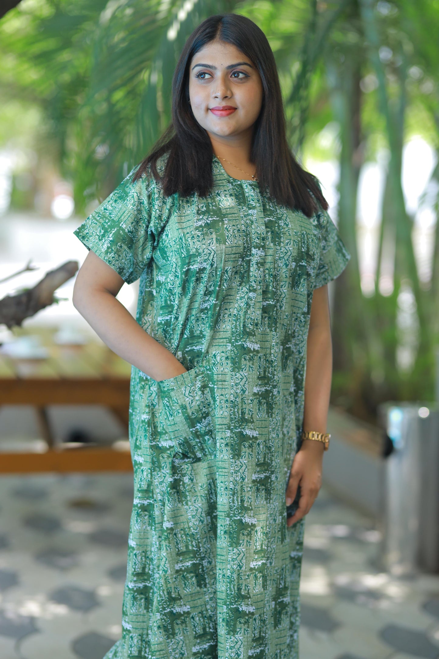 Dark Green With Light Green Collar design Nighty