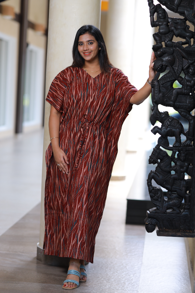 Merron With Green casual cotton kaftan with center zip