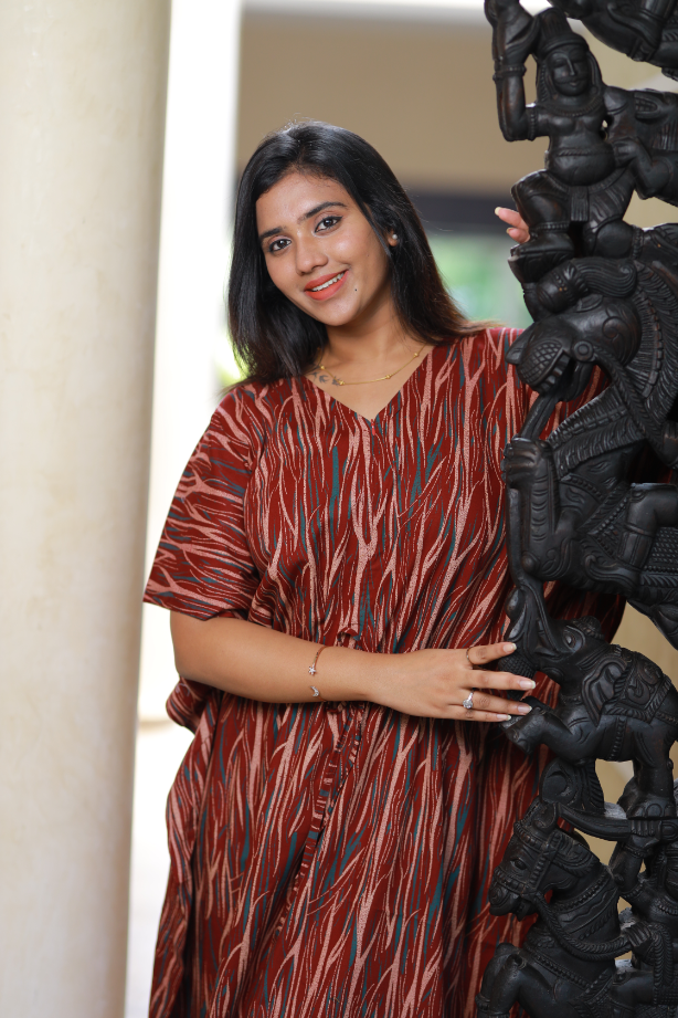 Merron With Green casual cotton kaftan with center zip