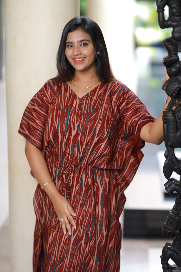 Merron With Green casual cotton kaftan with center zip