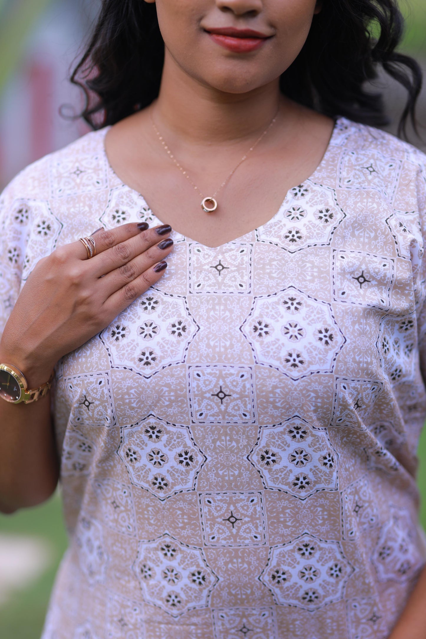 Sandal With Brown and Offwhite Floral Pattern Design Midi gown Nighty