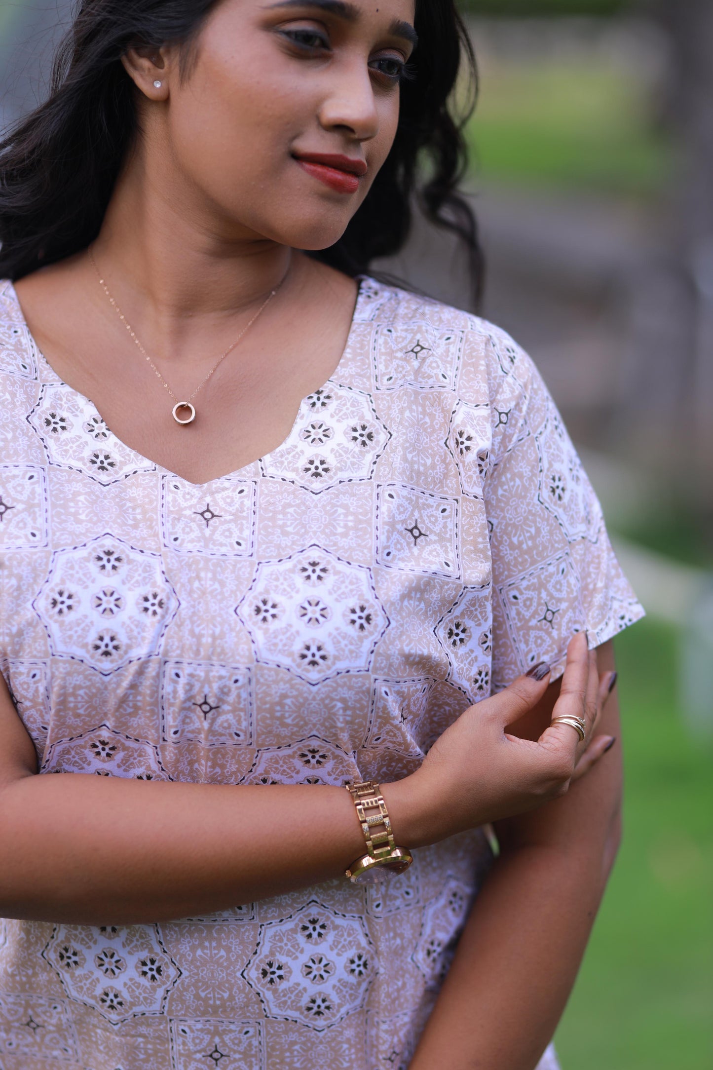 Sandal With Brown and Offwhite Floral Pattern Design Midi gown Nighty