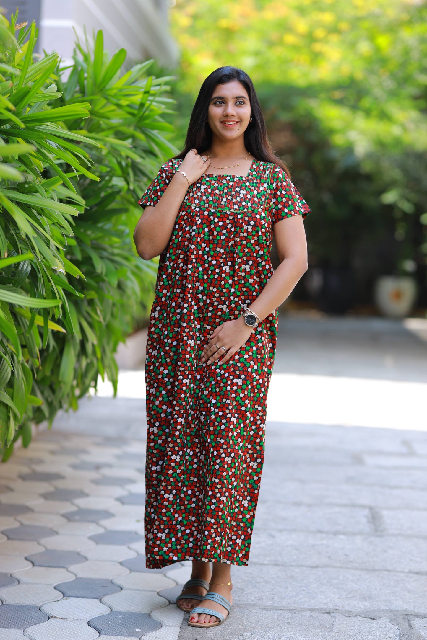 Black With Red Floral Fleet cut Piping without Nighty