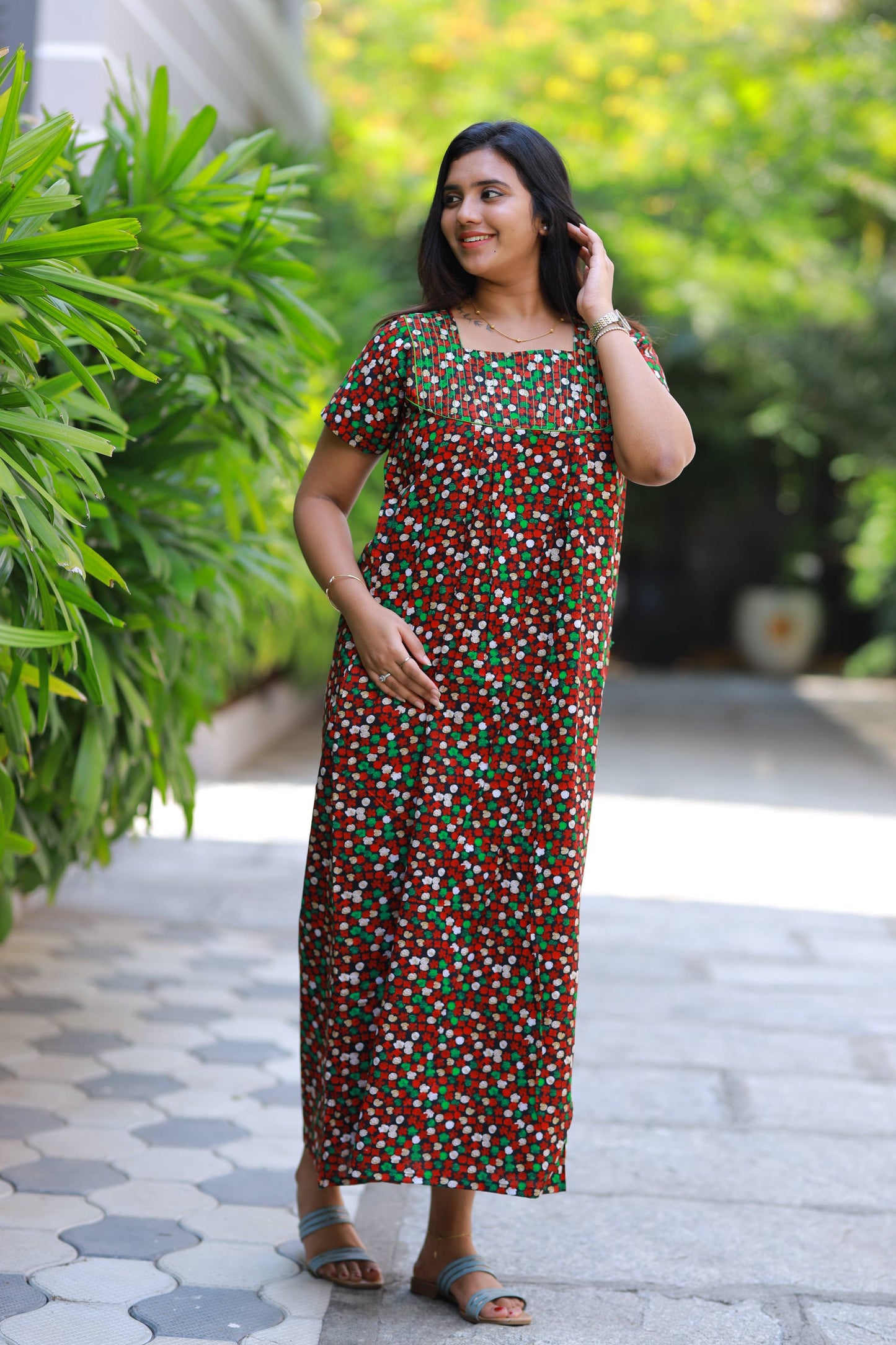 Black With Red Floral Fleet cut Piping without Nighty