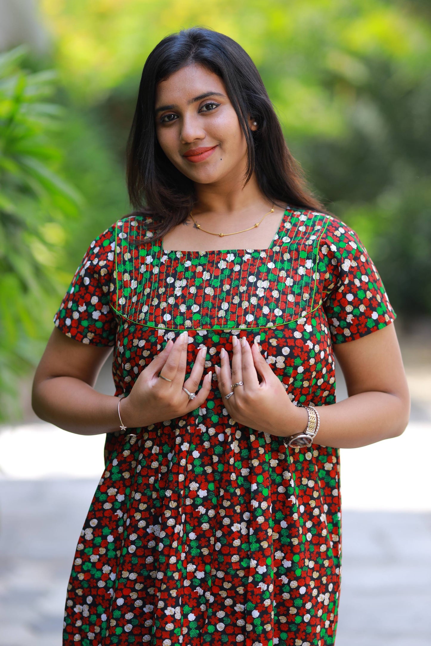 Black With Red Floral Fleet cut Piping without Nighty