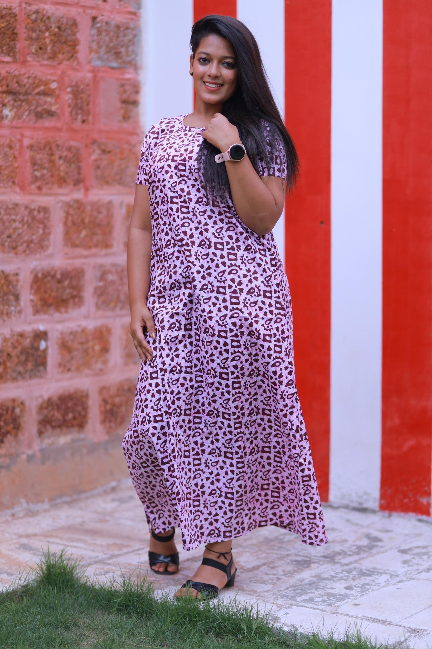 Lite Pink With Dark Brown Invisible Center Zip Feeding Nighty