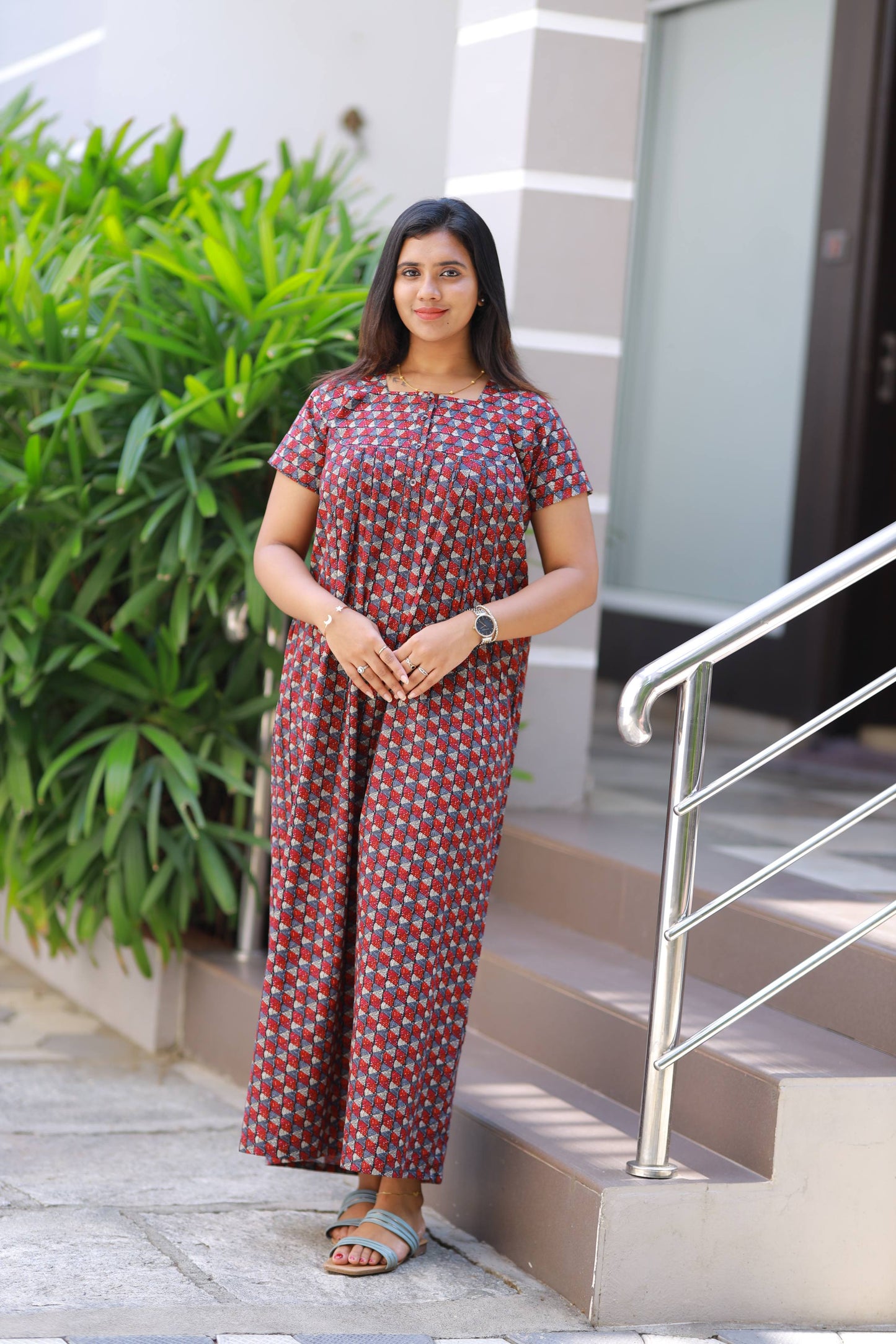 Black with Red digital print Fleet cut Nighty
