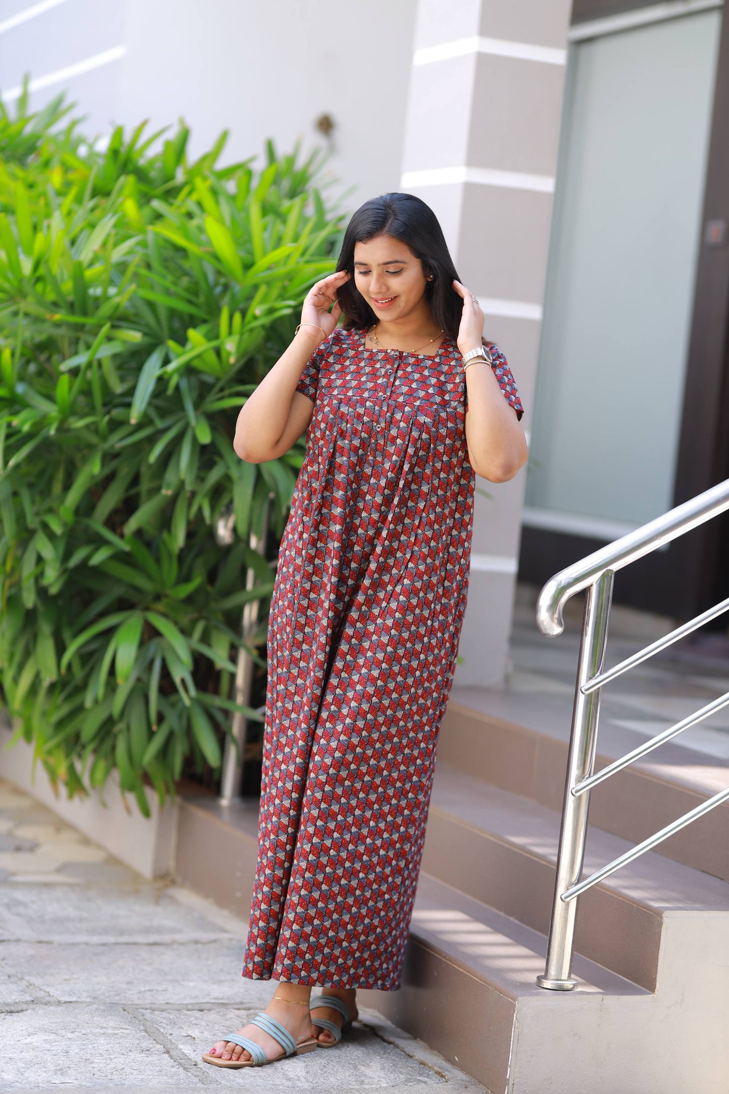 Black with Red digital print Fleet cut Nighty