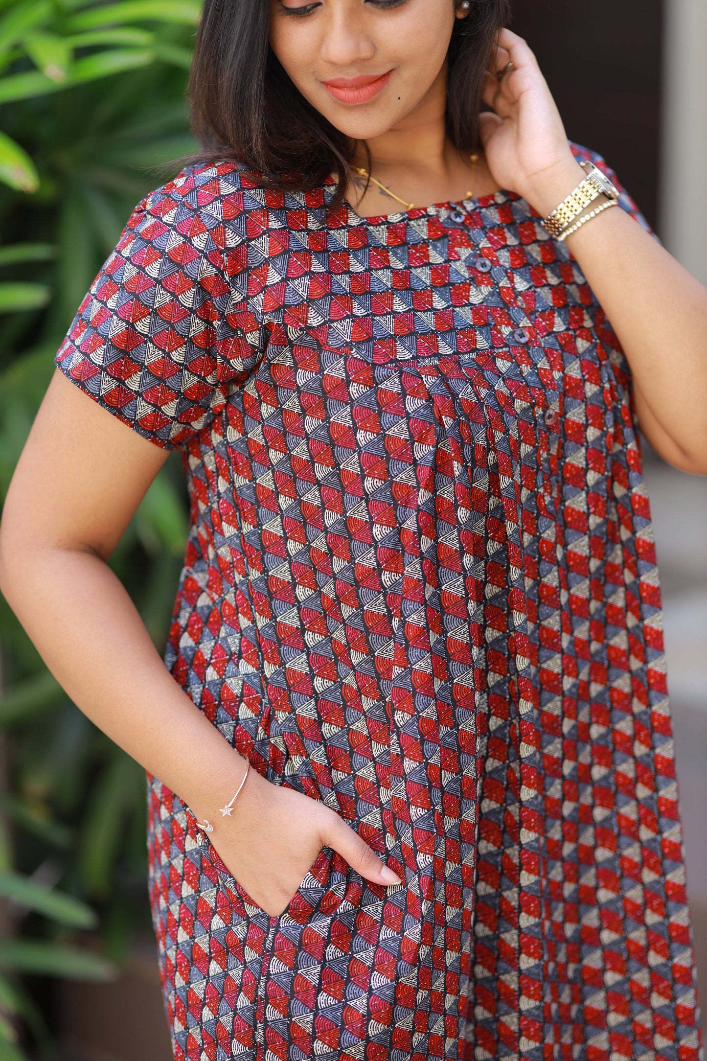 Black with Red digital print Fleet cut Nighty