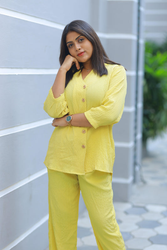 Trendy popcorn Yellow co-ord set nightdress