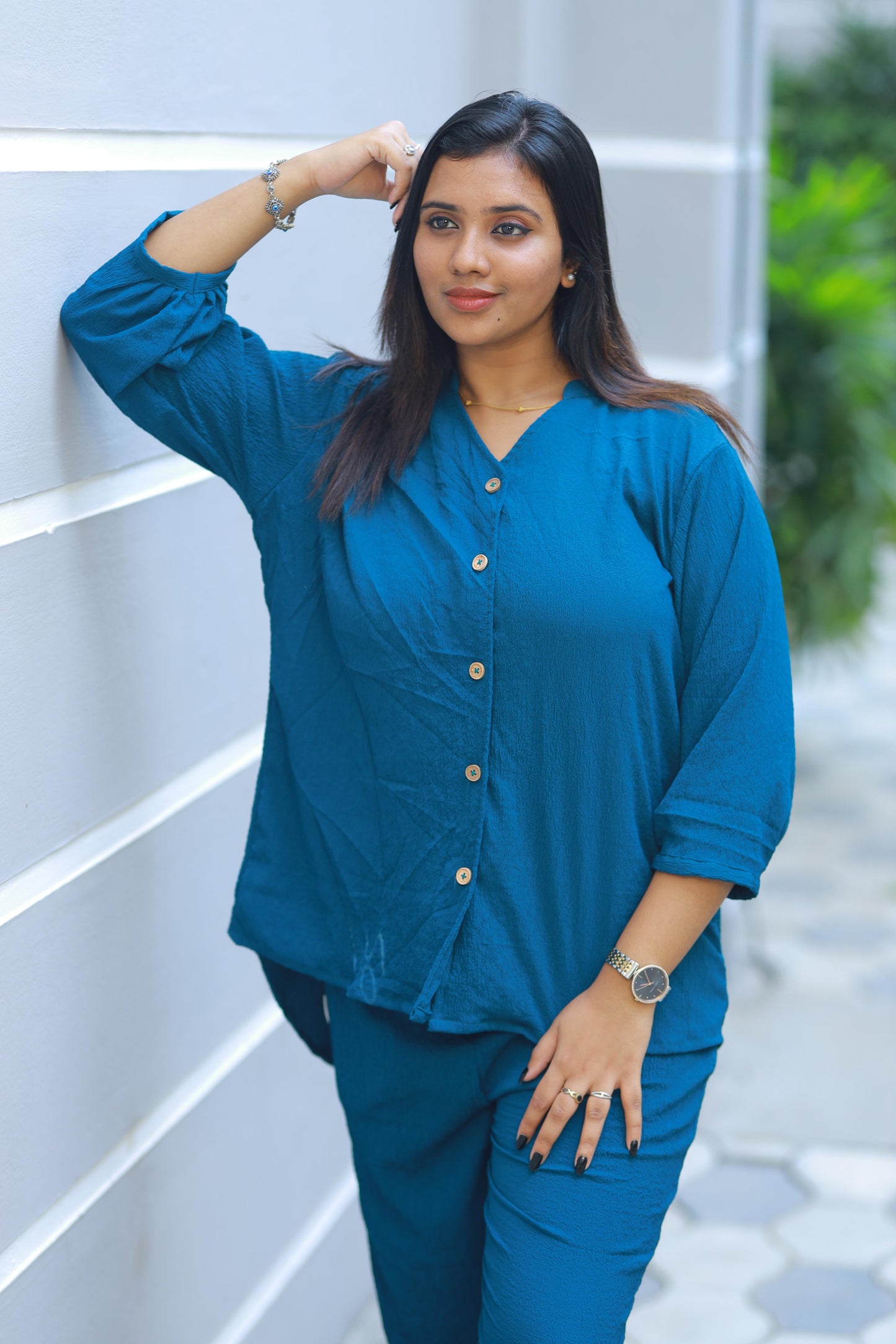Trendy popcorn Rama Blue co-ord set nightdress