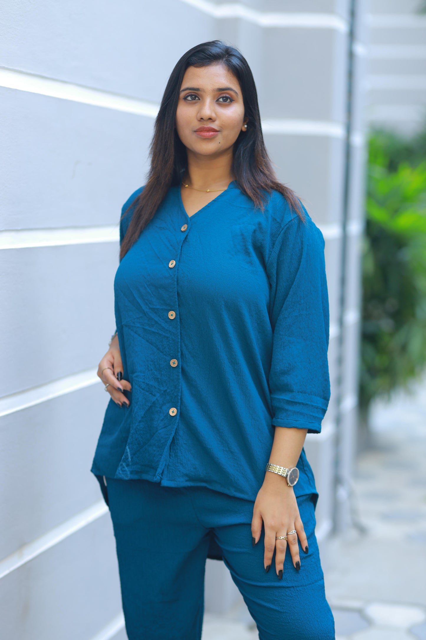 Trendy popcorn Rama Blue co-ord set nightdress