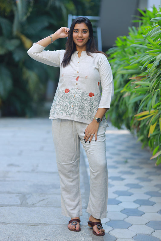 Light Sandal With Green Floral Embroidery Design Lenin nightdress