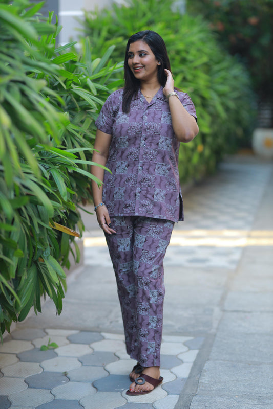 Choclate colour With Checked Floral Design coller Premium Quality NightDress