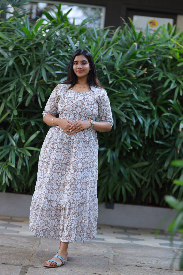 light brown with White side zip Frock