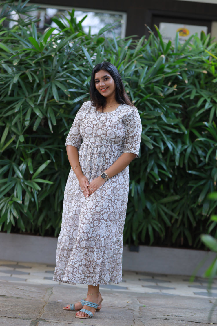 light brown with White side zip Frock