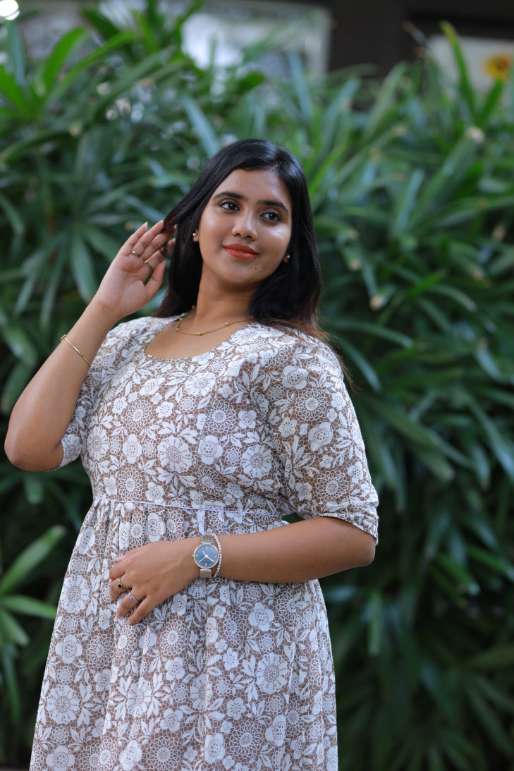 light brown with White side zip Frock