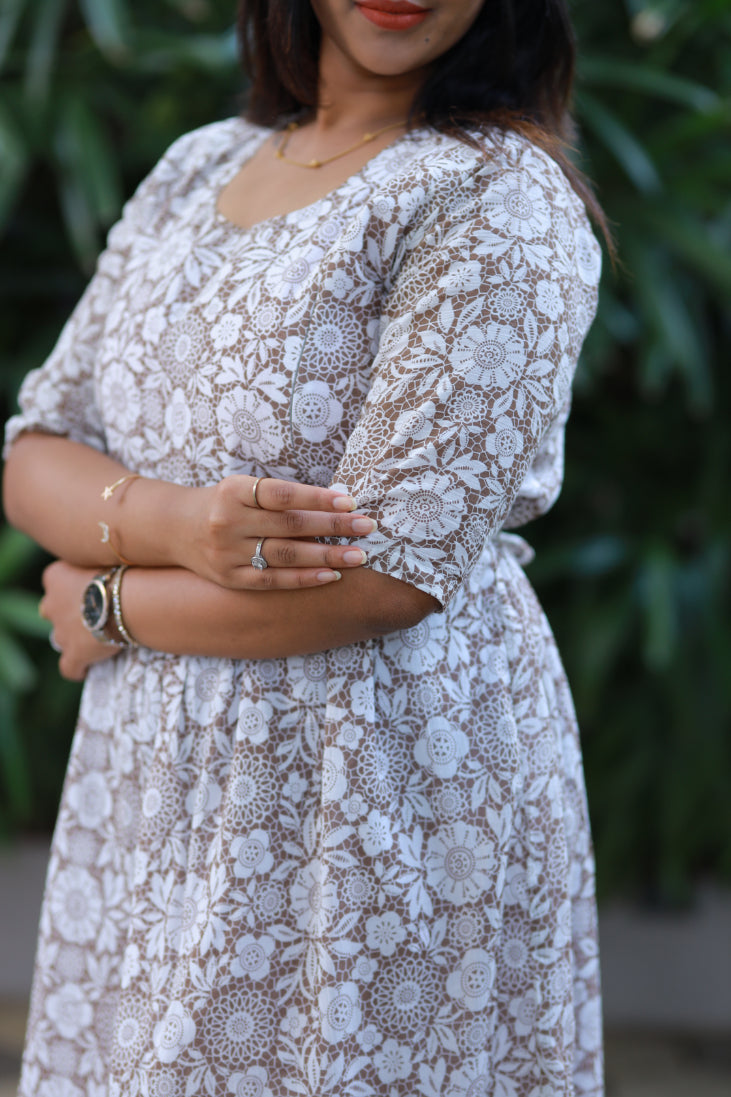 light brown with White side zip Frock