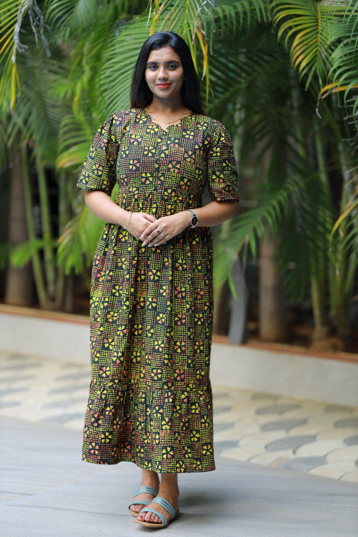 Pure cotton Hand Dyed sky Batik double layer frock with center zip