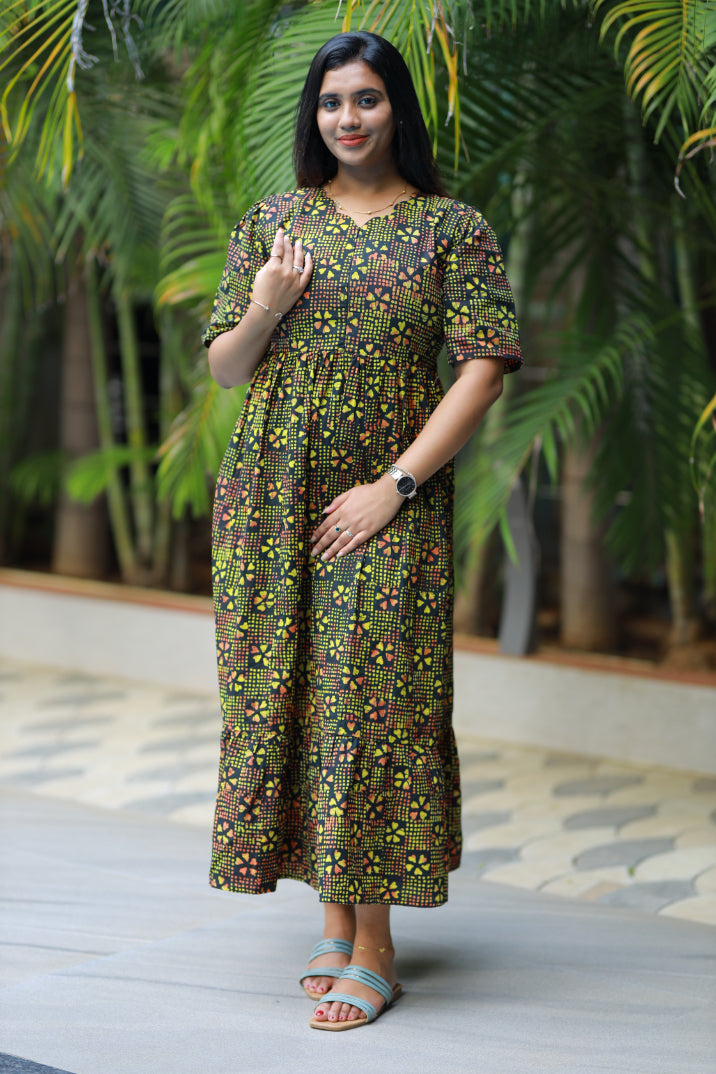 Pure cotton Hand Dyed sky Batik double layer frock with center zip