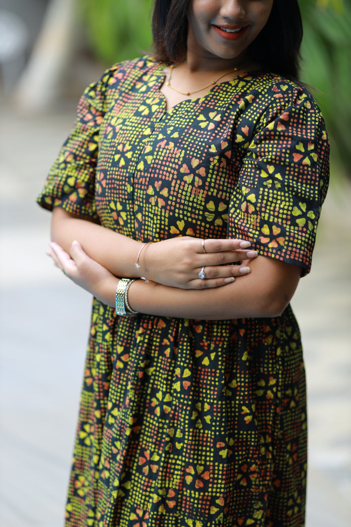 Pure cotton Hand Dyed sky Batik double layer frock with center zip