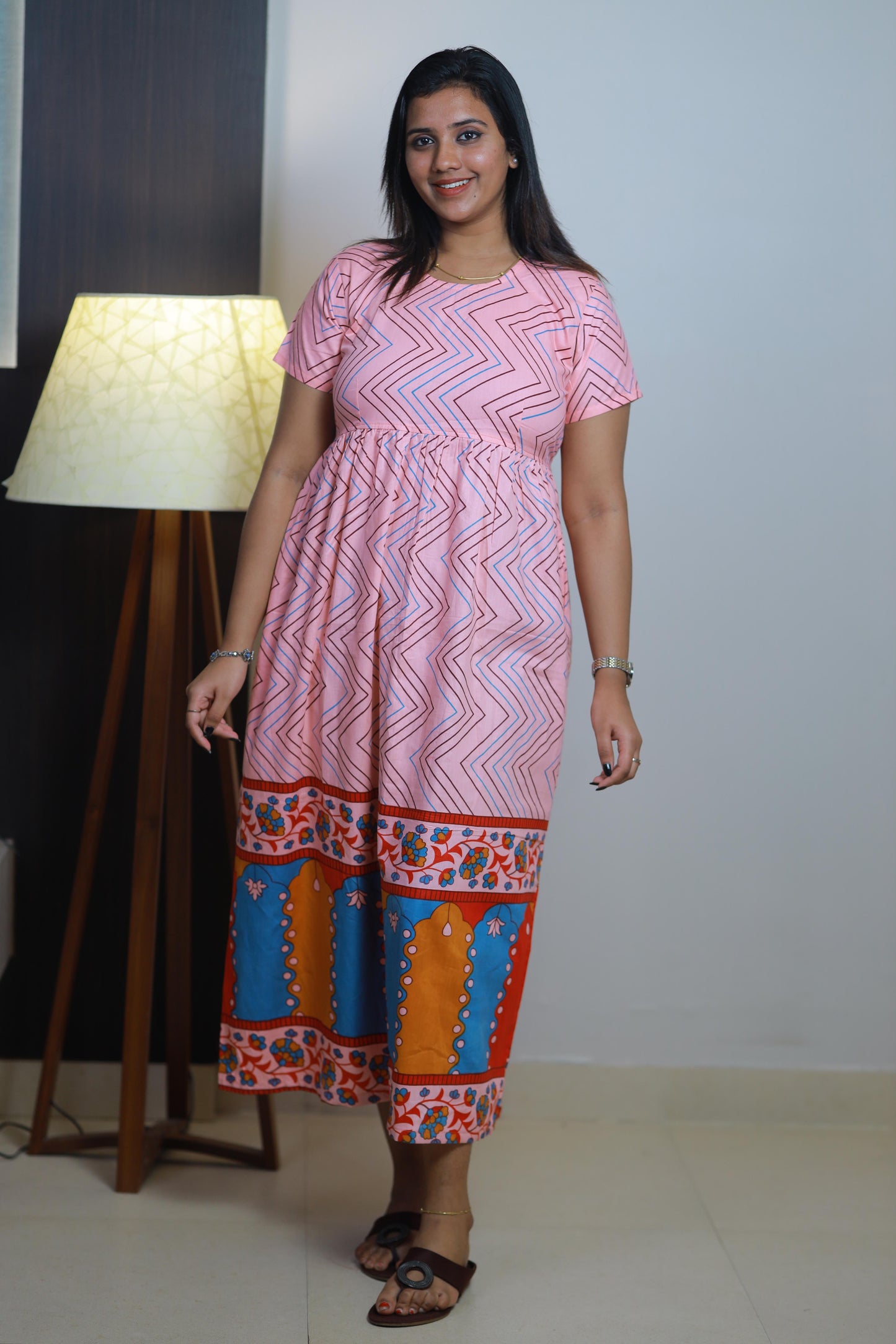 Light Pink With Border design Without zip Frock