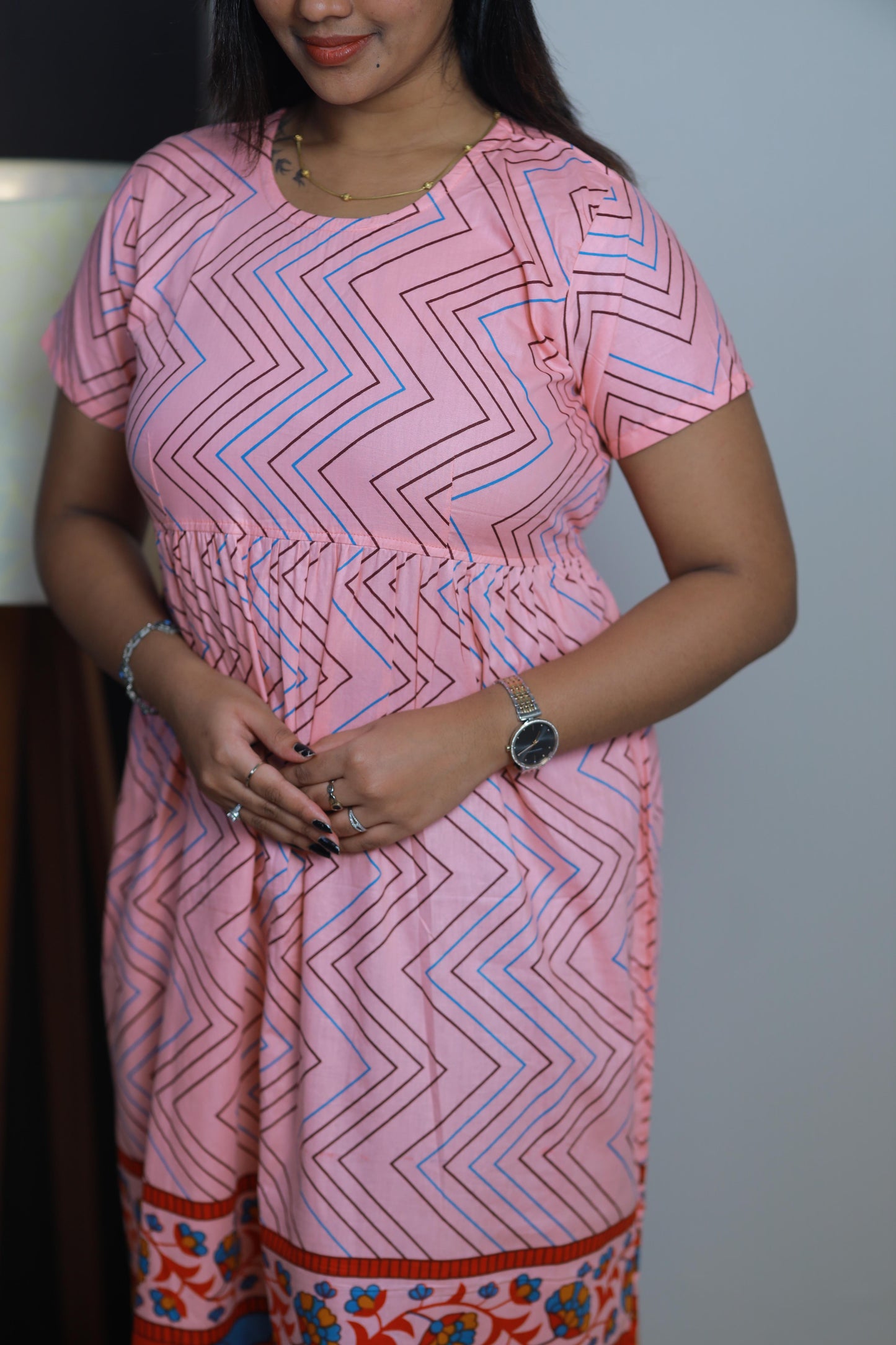 Light Pink With Border design Without zip Frock