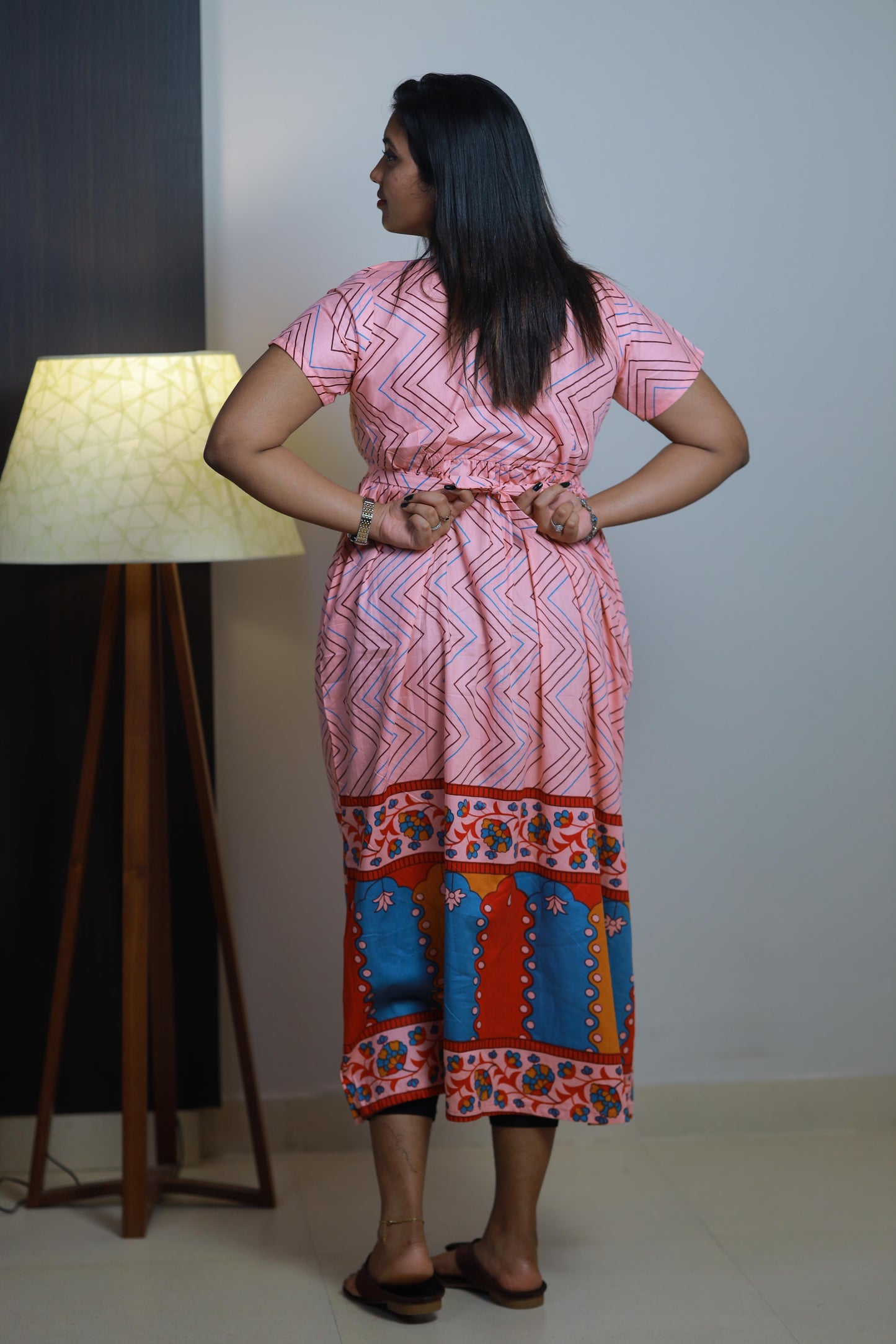 Light Pink With Border design Without zip Frock