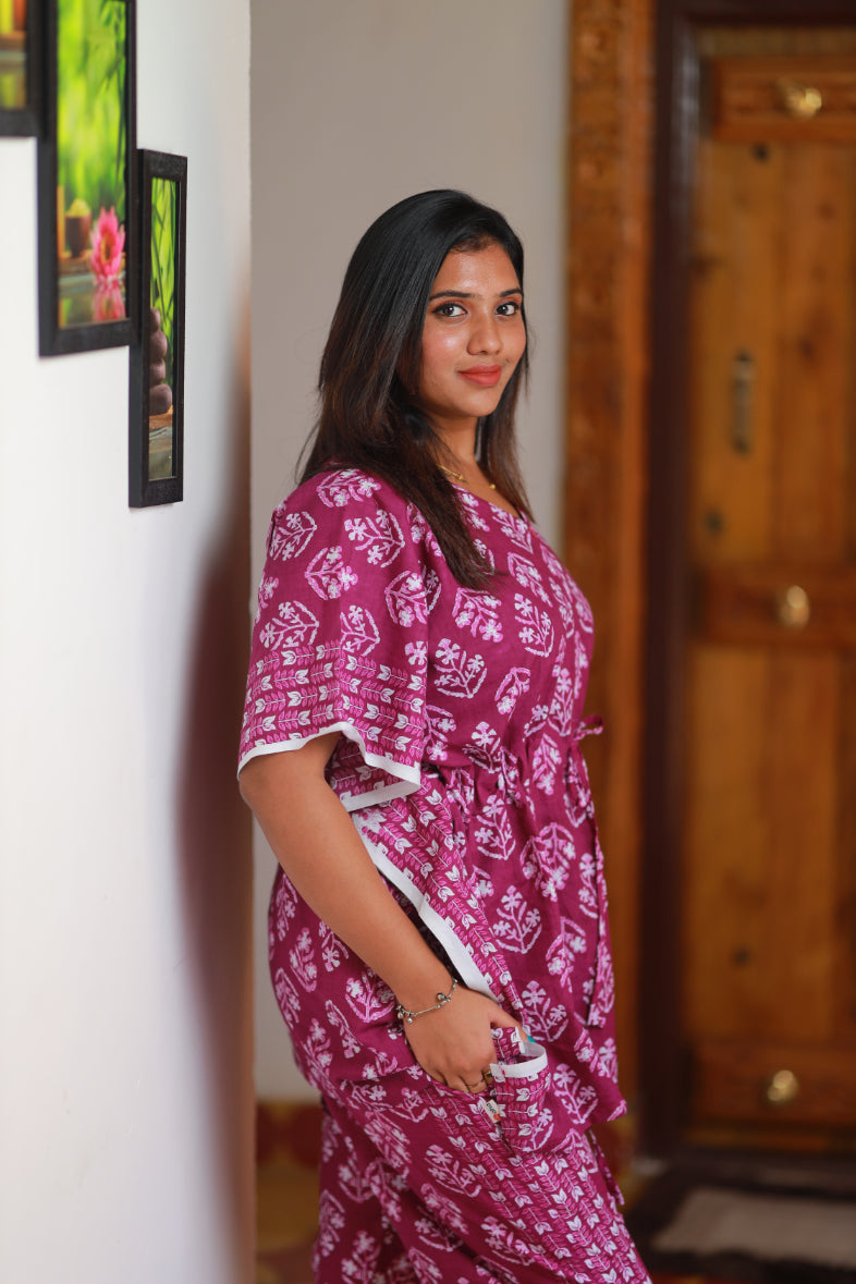Pretty Jaipur cotton kaftan with pyjamas set ( 2 pcs set )