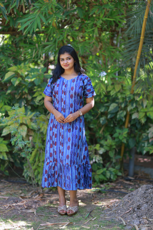 Drak Purple With Blue Midi gown Nighty