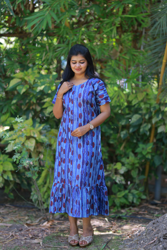 Drak Purple With Blue Midi gown Nighty