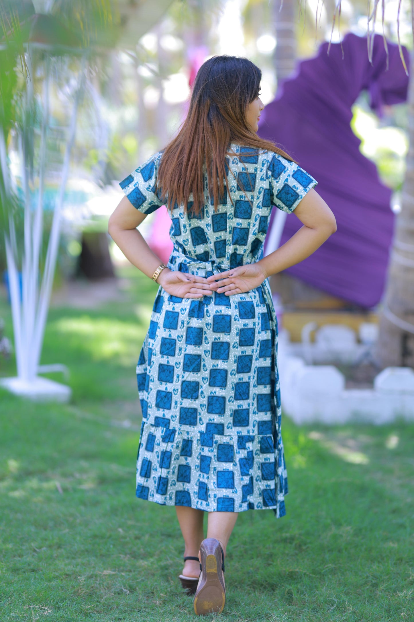 Dark Gray With Ramar Green Collar Design Midi gown Nighty