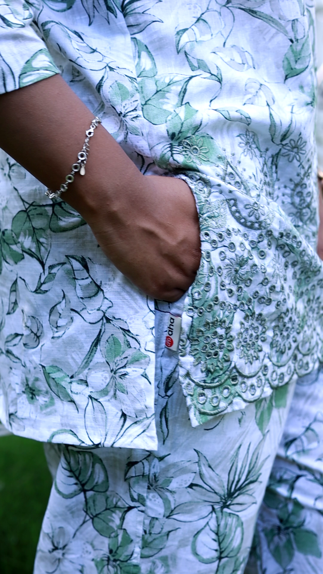 Green Linen schiffli embroidery co-ord set