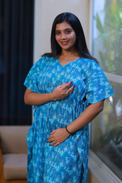 Dark Blue With Blue casual cotton kaftan with center zip