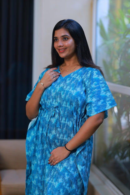 Dark Blue With Blue casual cotton kaftan with center zip