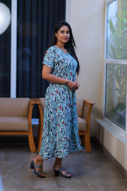 Green With Multy Colour Midi gown Nighty