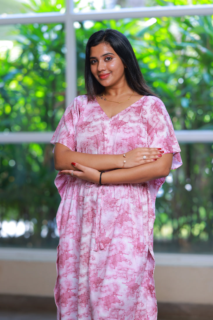 Light Purple With White Checked Design kaftan center zip