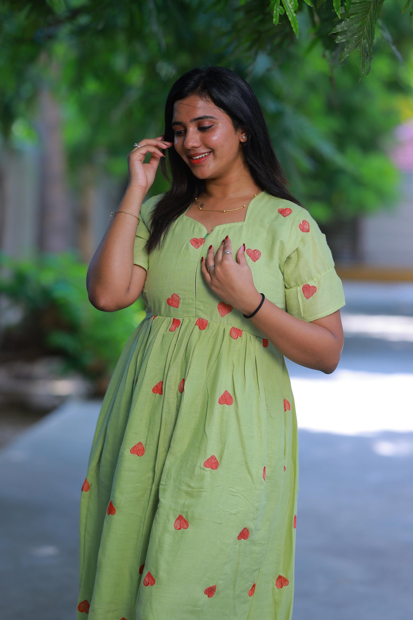 Muslin cotton Light Green frock with center zip