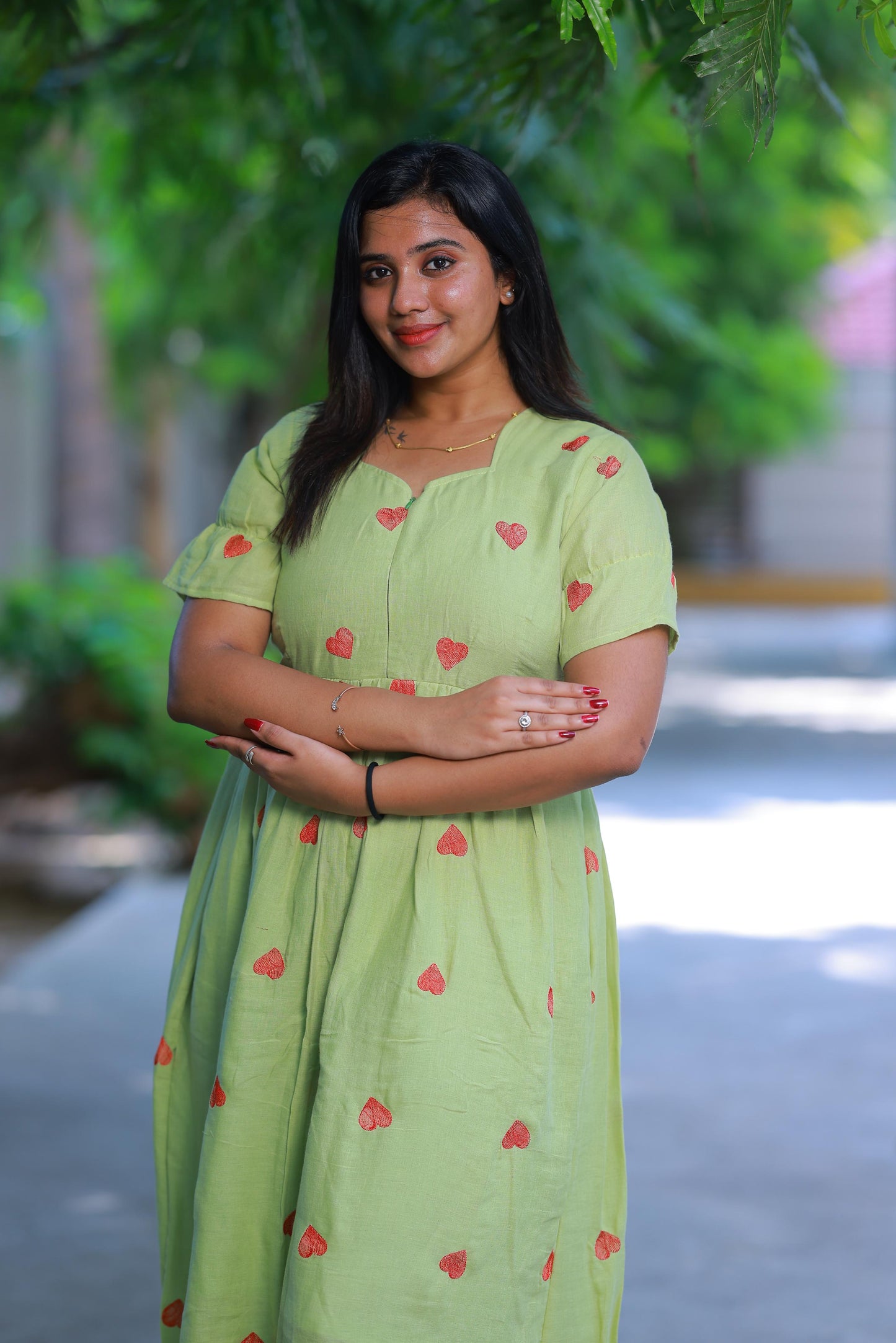 Muslin cotton Light Green frock with center zip