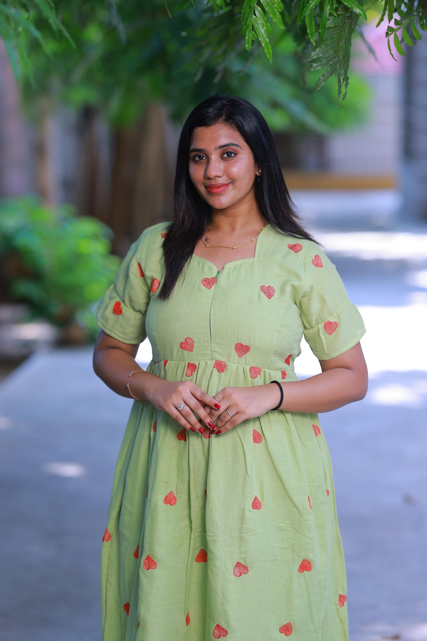 Muslin cotton Light Green frock with center zip