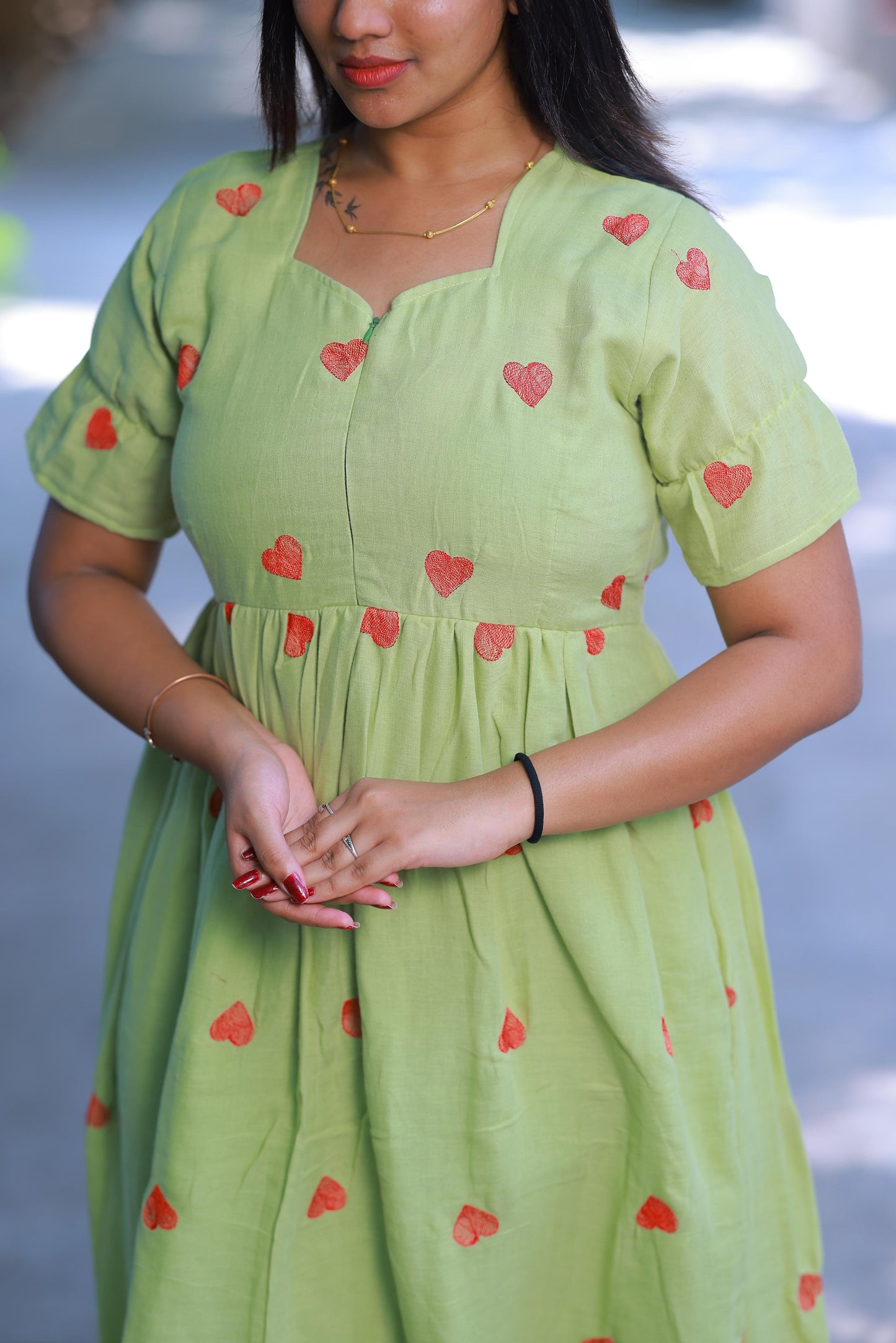 Muslin cotton Light Green frock with center zip