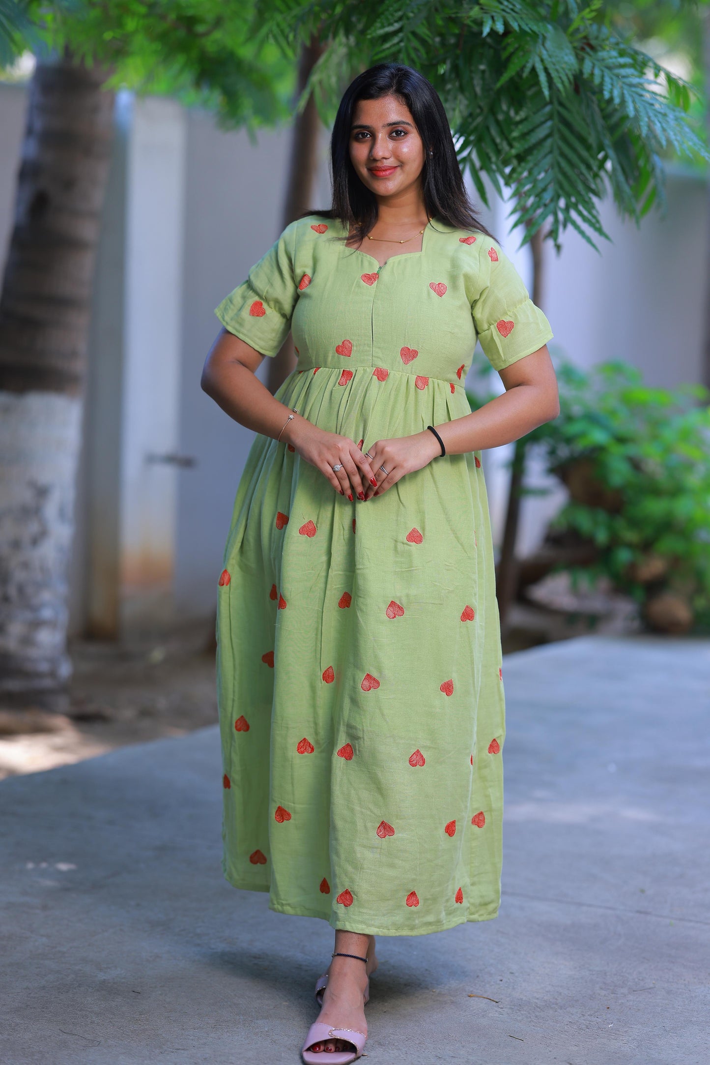Muslin cotton Light Green frock with center zip